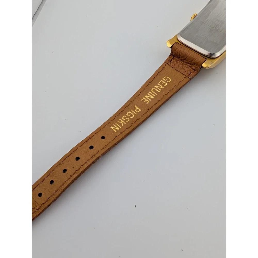 Vintage USN Classic Tank Watch Women 20mm Gold Case Leather Band- New Battery